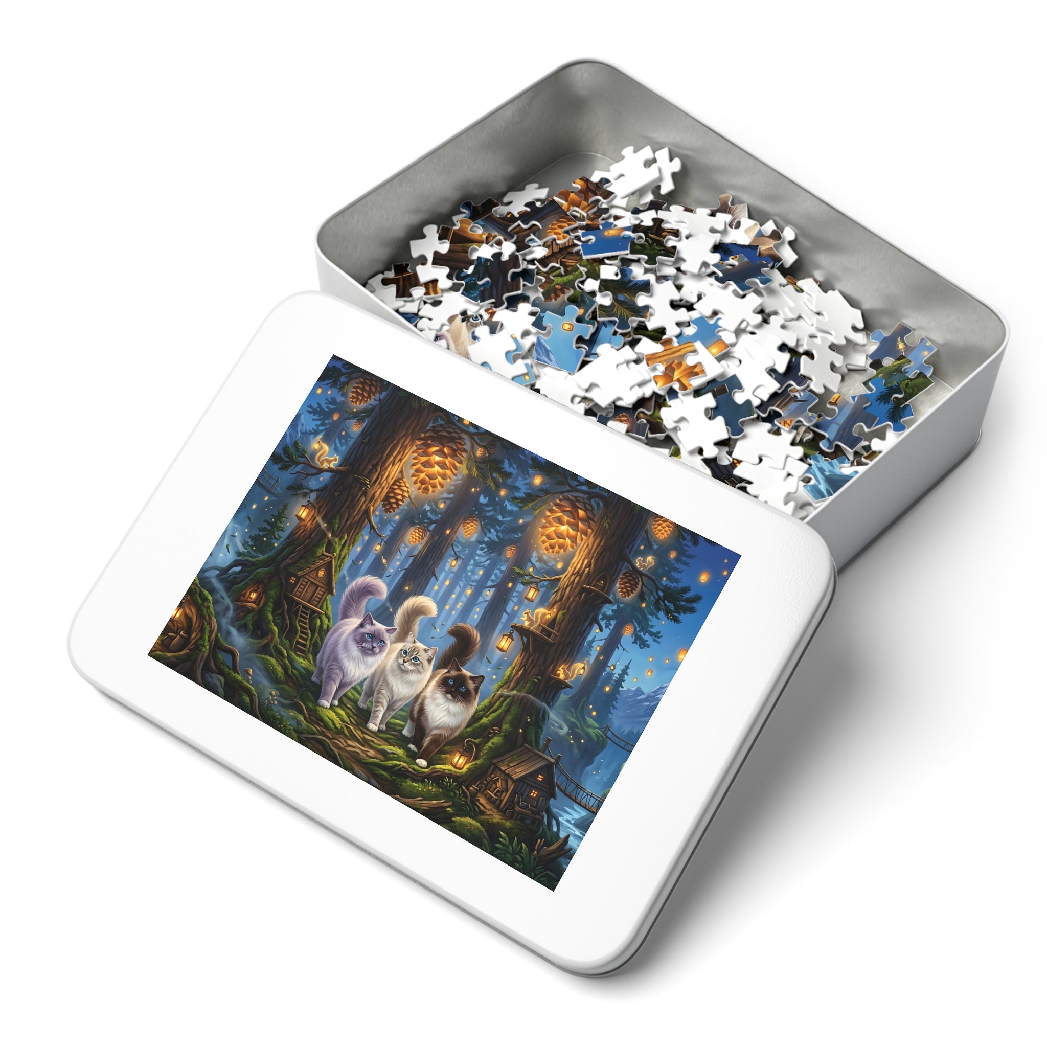 Ragdoll Cat Enchanted Pinecone Lantern Forest Jigsaw Puzzle