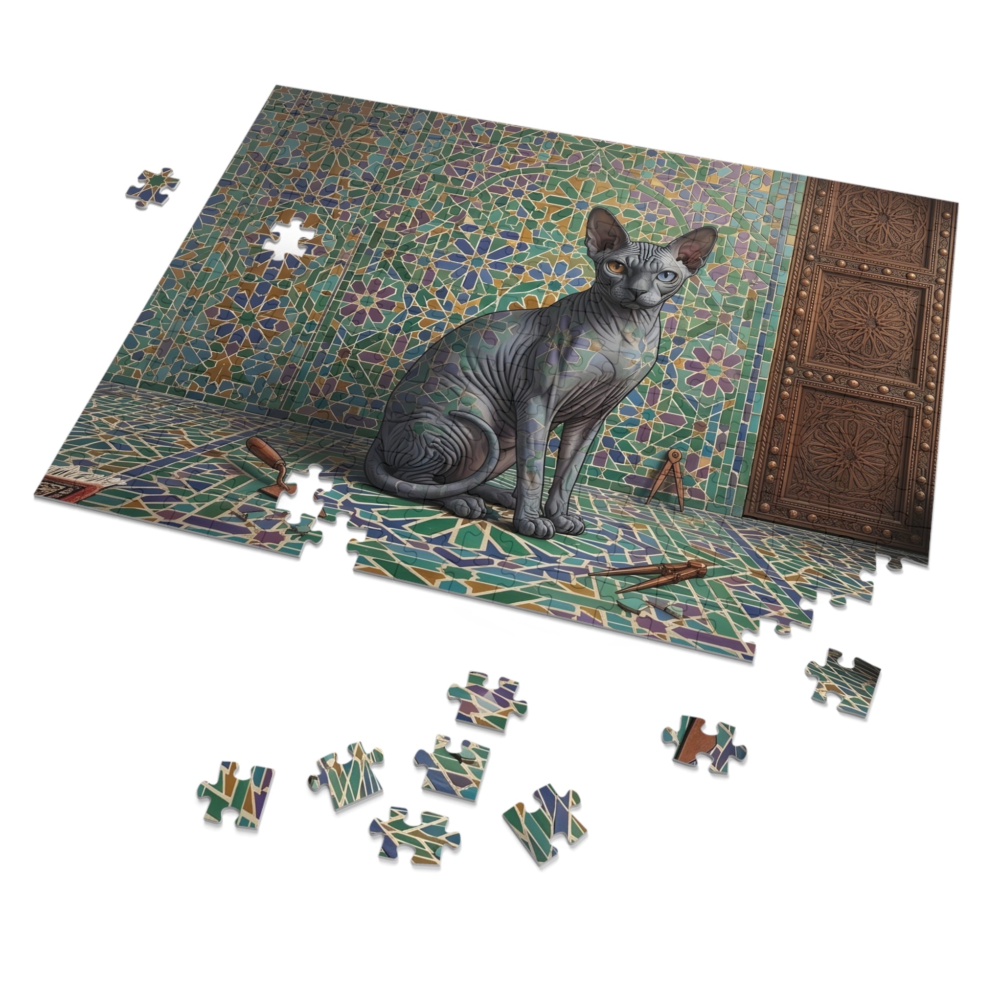 Grey Odd-Eyed Sphynx Mosaic Tile Palace Jigsaw Puzzle