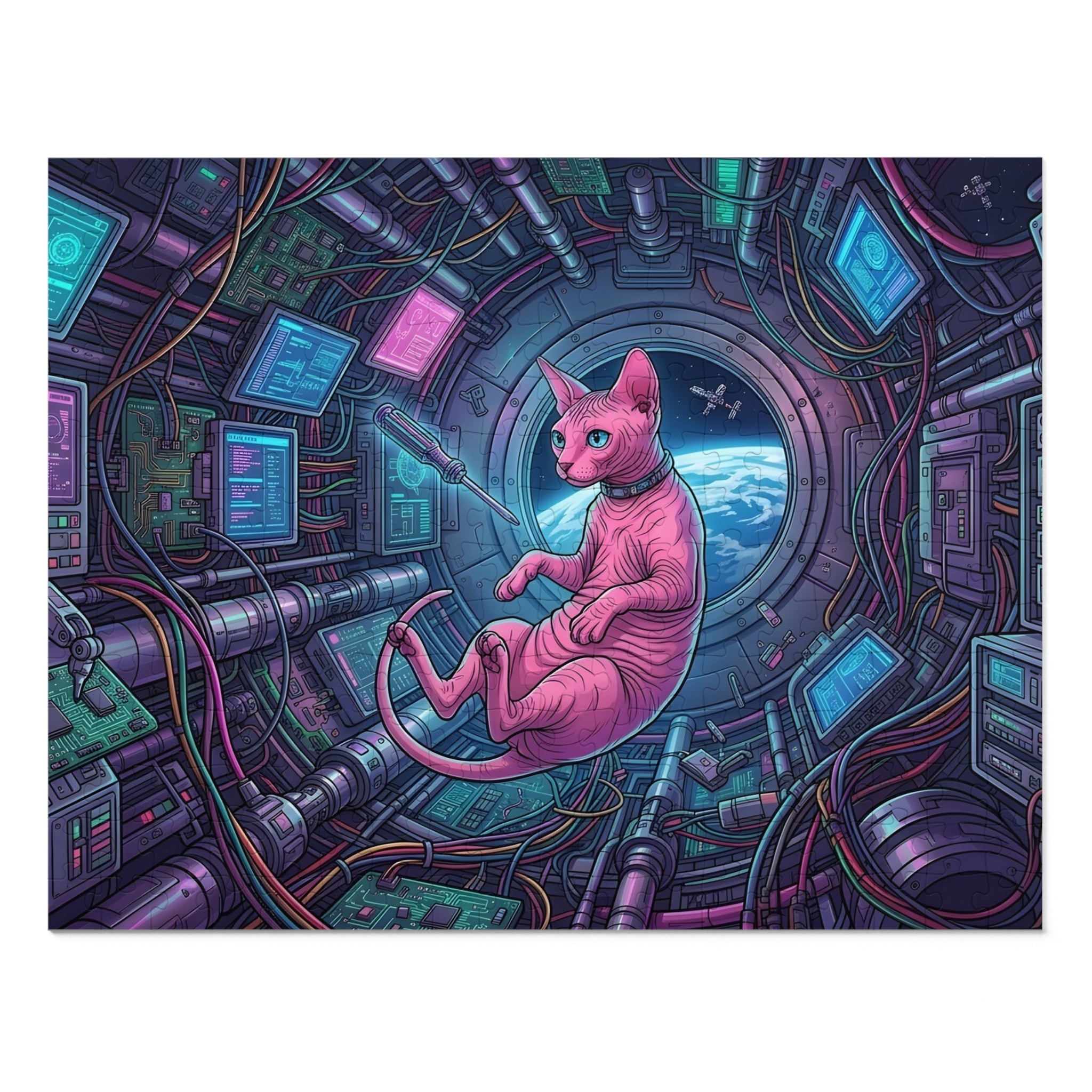 Pink Sphynx Spaceship Control Room Jigsaw Puzzle