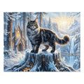 Maine Coon Cat Winter Forest Tree Stump Village Chapel Jigsaw Puzzle