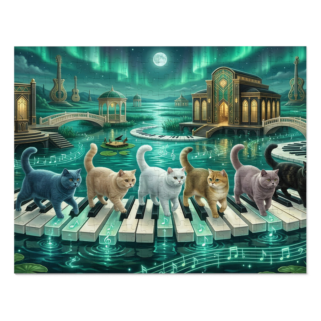British Shorthair Emerald Aurora Piano Lake Jigsaw Puzzle