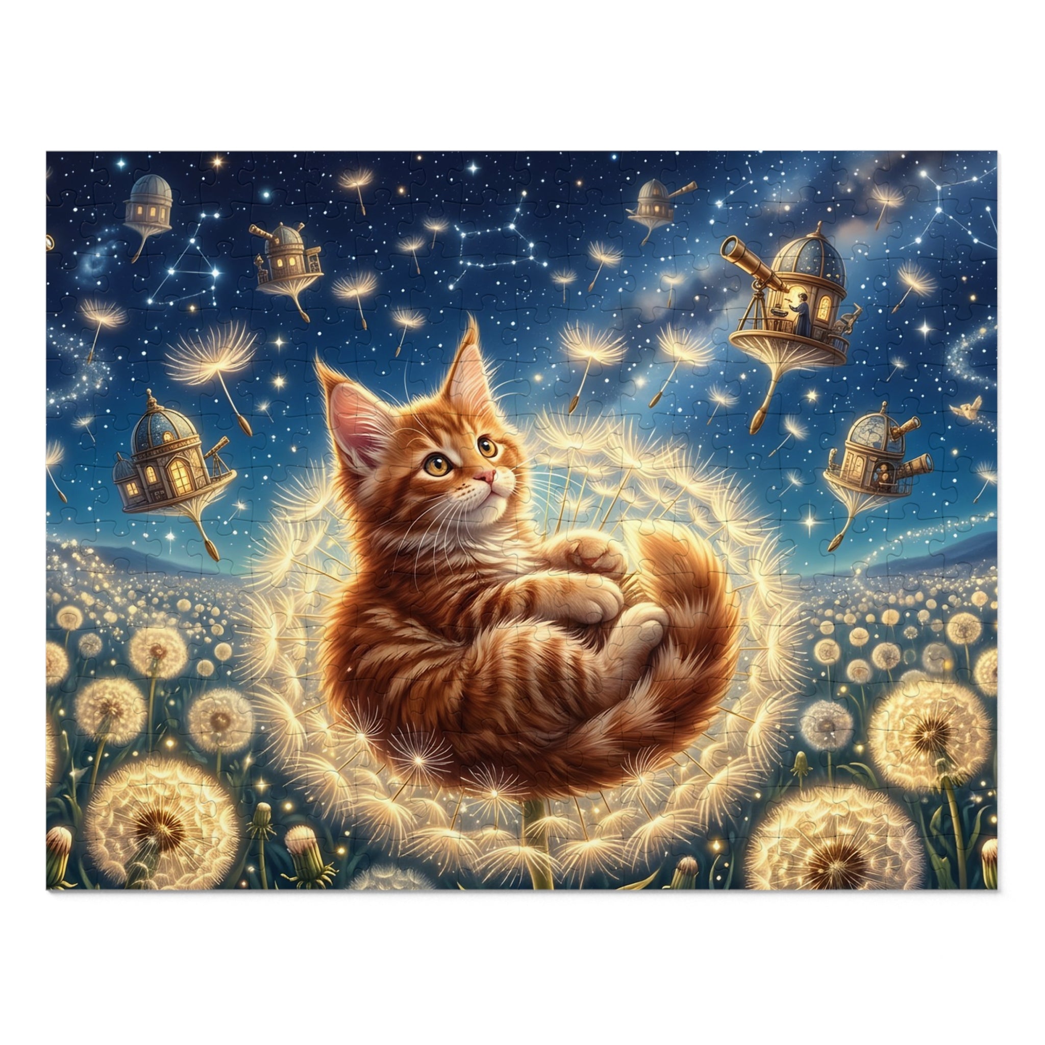 Maine Coon Kitten Celestial Dandelion Meadow Jigsaw Puzzle