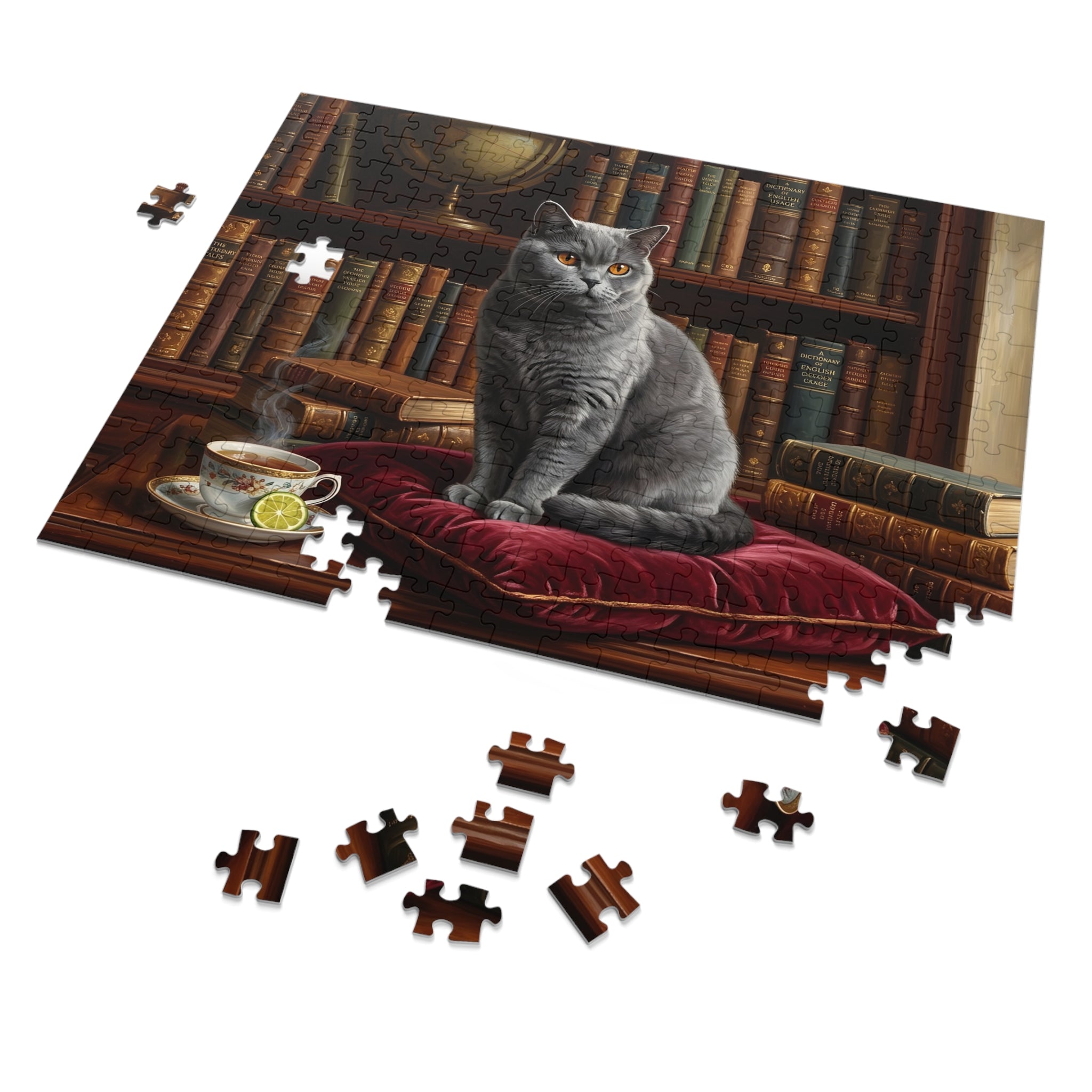 Blue British Shorthair Library Study Jigsaw Puzzle
