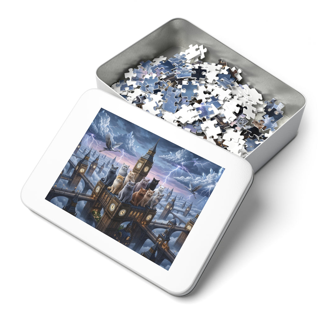 British Shorthair Cat Clock Tower Sky Citadel Jigsaw Puzzle