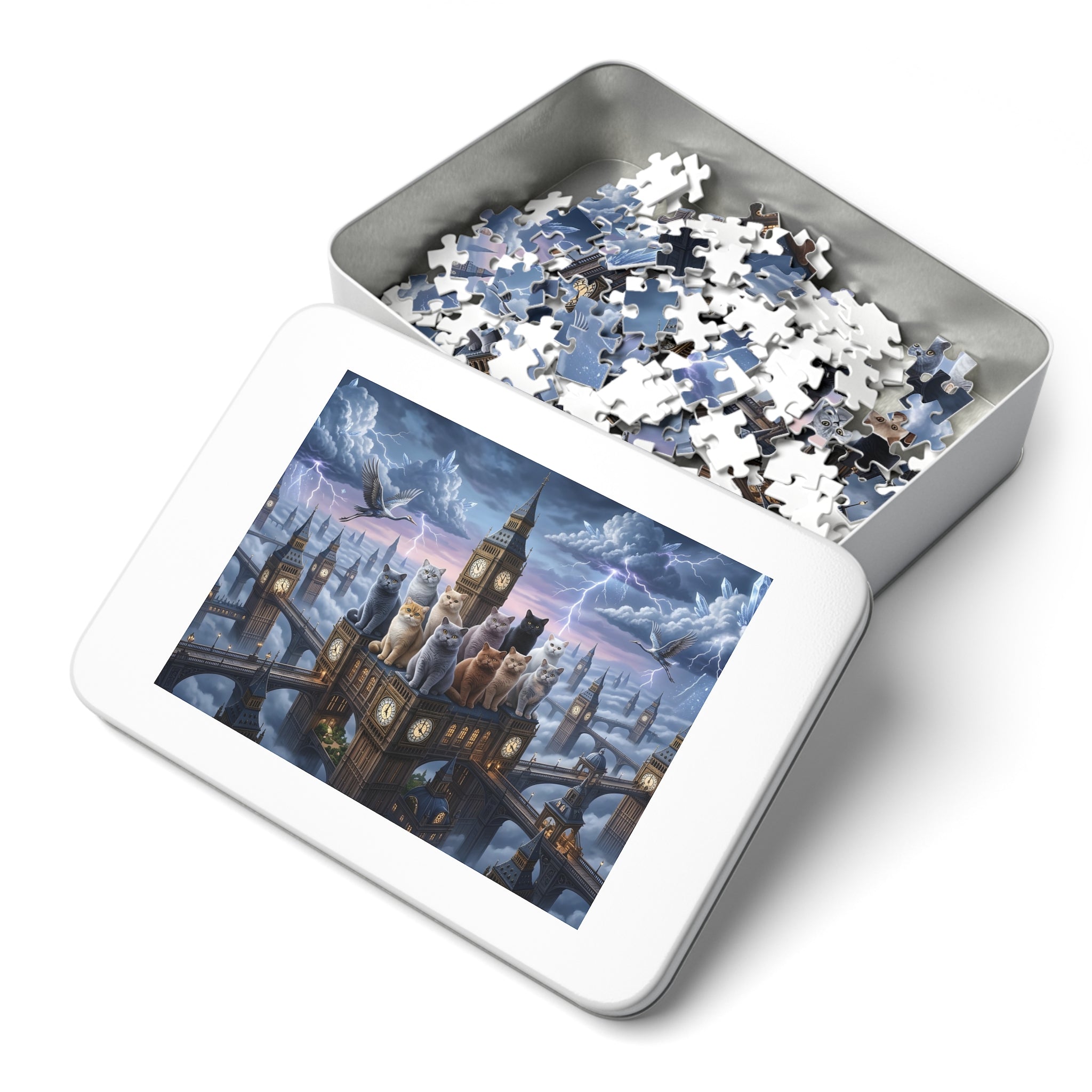 British Shorthair Cat Clock Tower Sky Citadel Jigsaw Puzzle