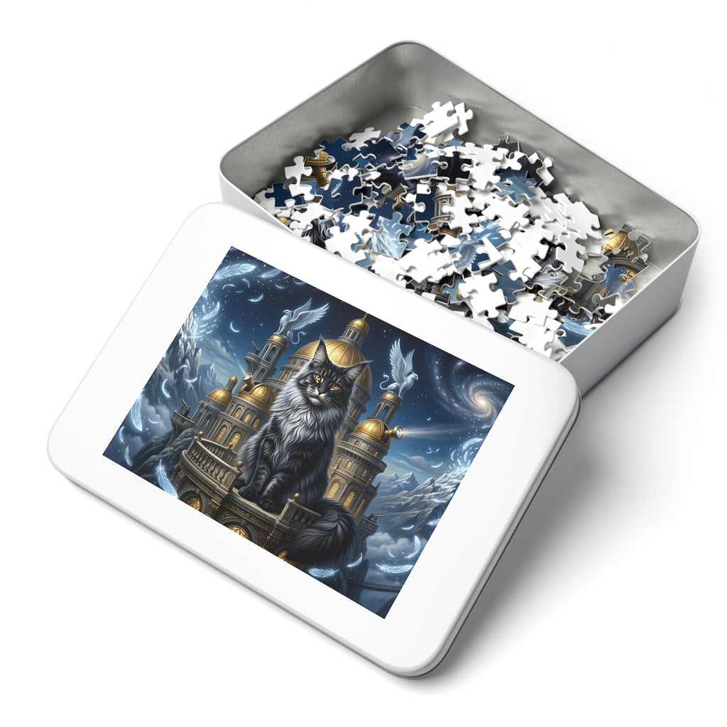 Maine Coon Cat Golden Dome Observatory Gryphon Feather Jigsaw Puzzle
