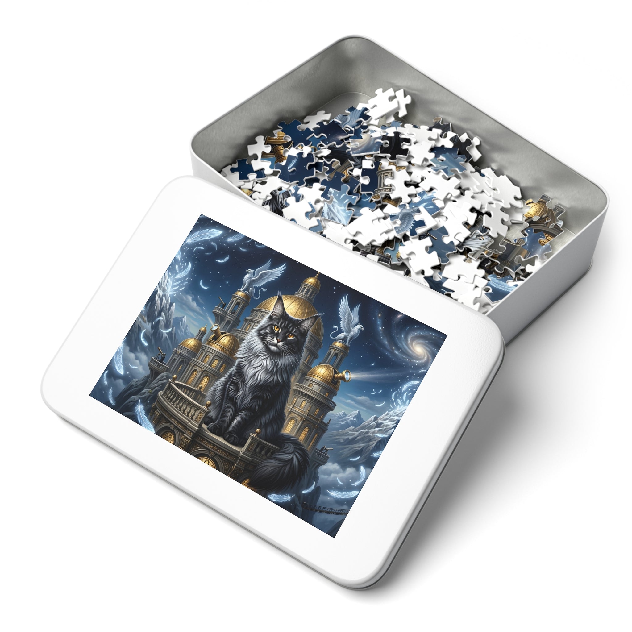 Maine Coon Cat Golden Dome Observatory Gryphon Feather Jigsaw Puzzle