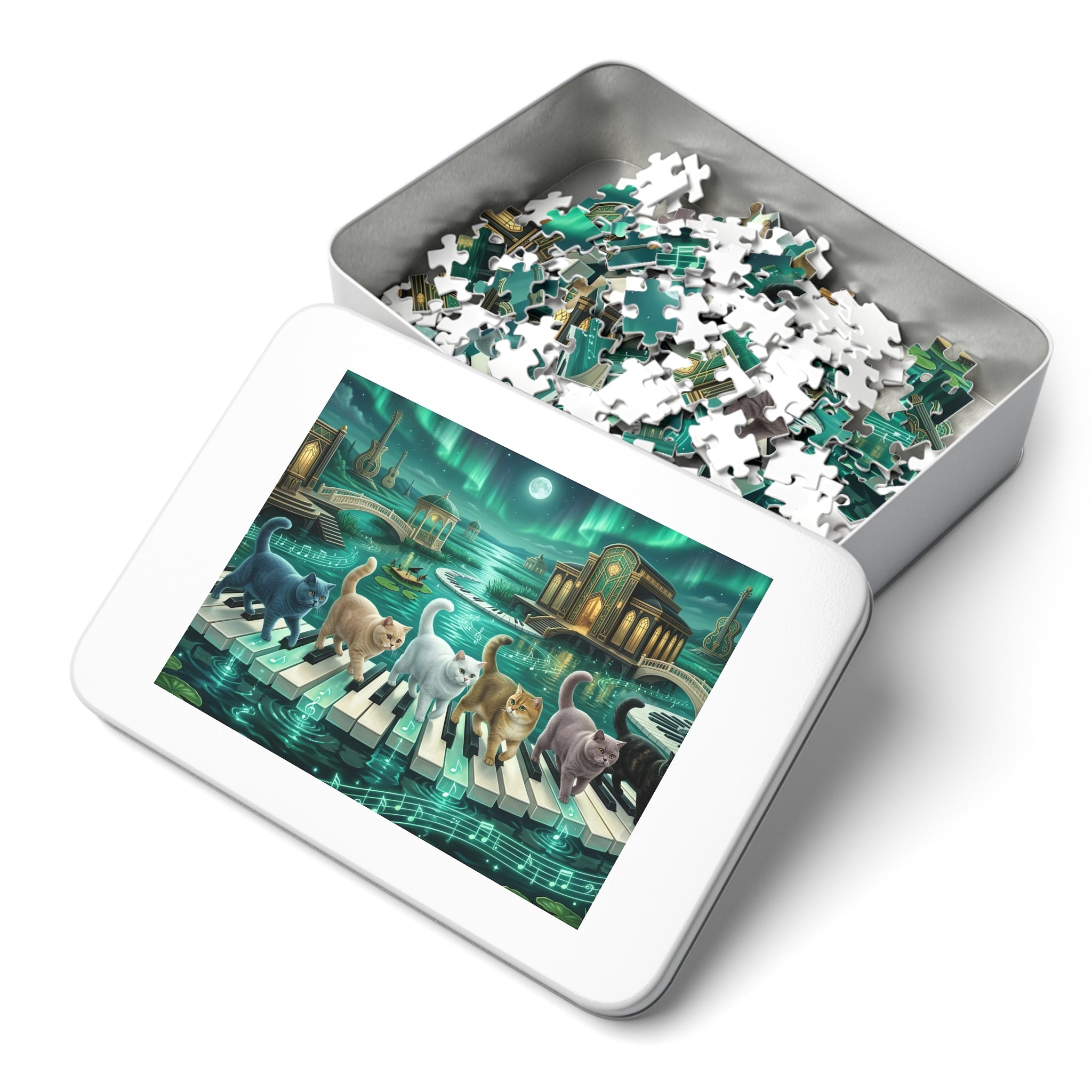 British Shorthair Emerald Aurora Piano Lake Jigsaw Puzzle