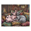 Pink Calico and Grey Sphynx Moroccan Lounge Pillows Jigsaw Puzzle
