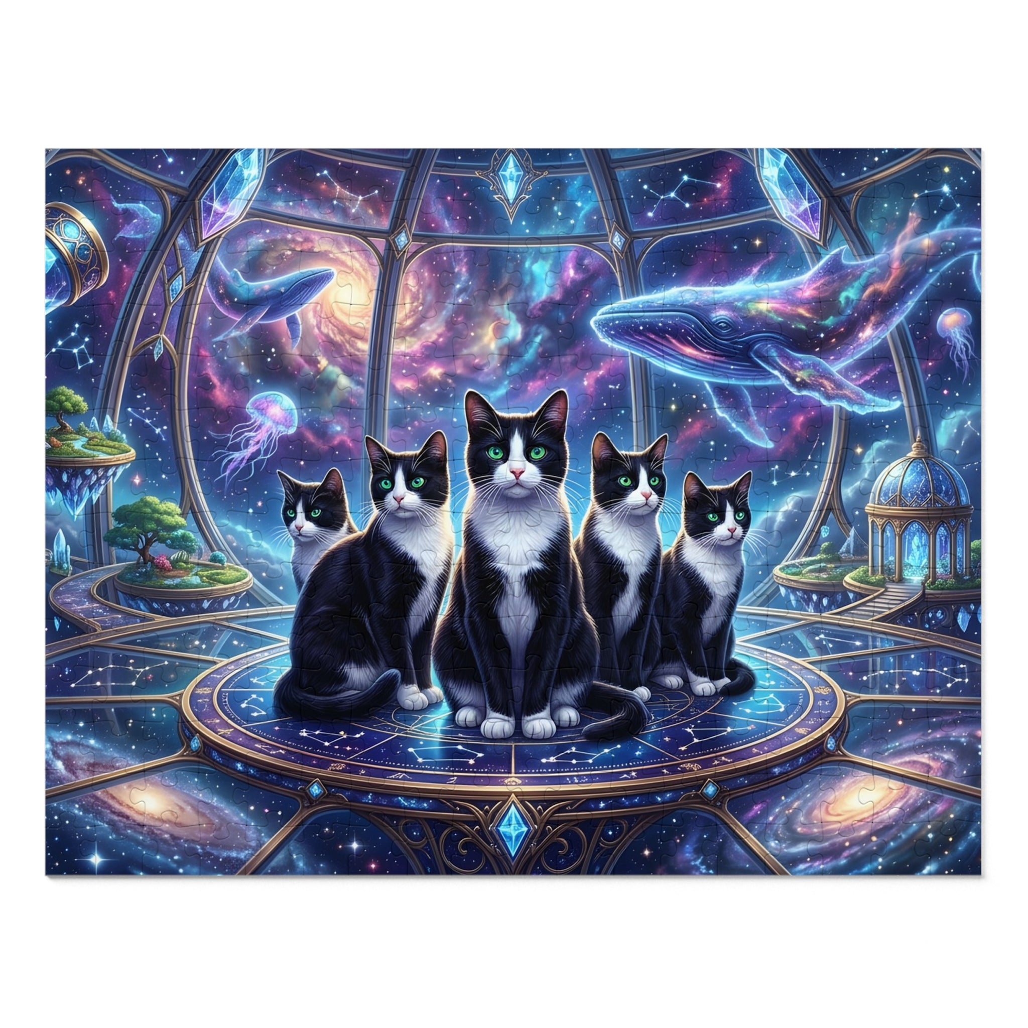 Black White Tuxedo American Shorthair Observatory Cosmic Whales Jigsaw Puzzle