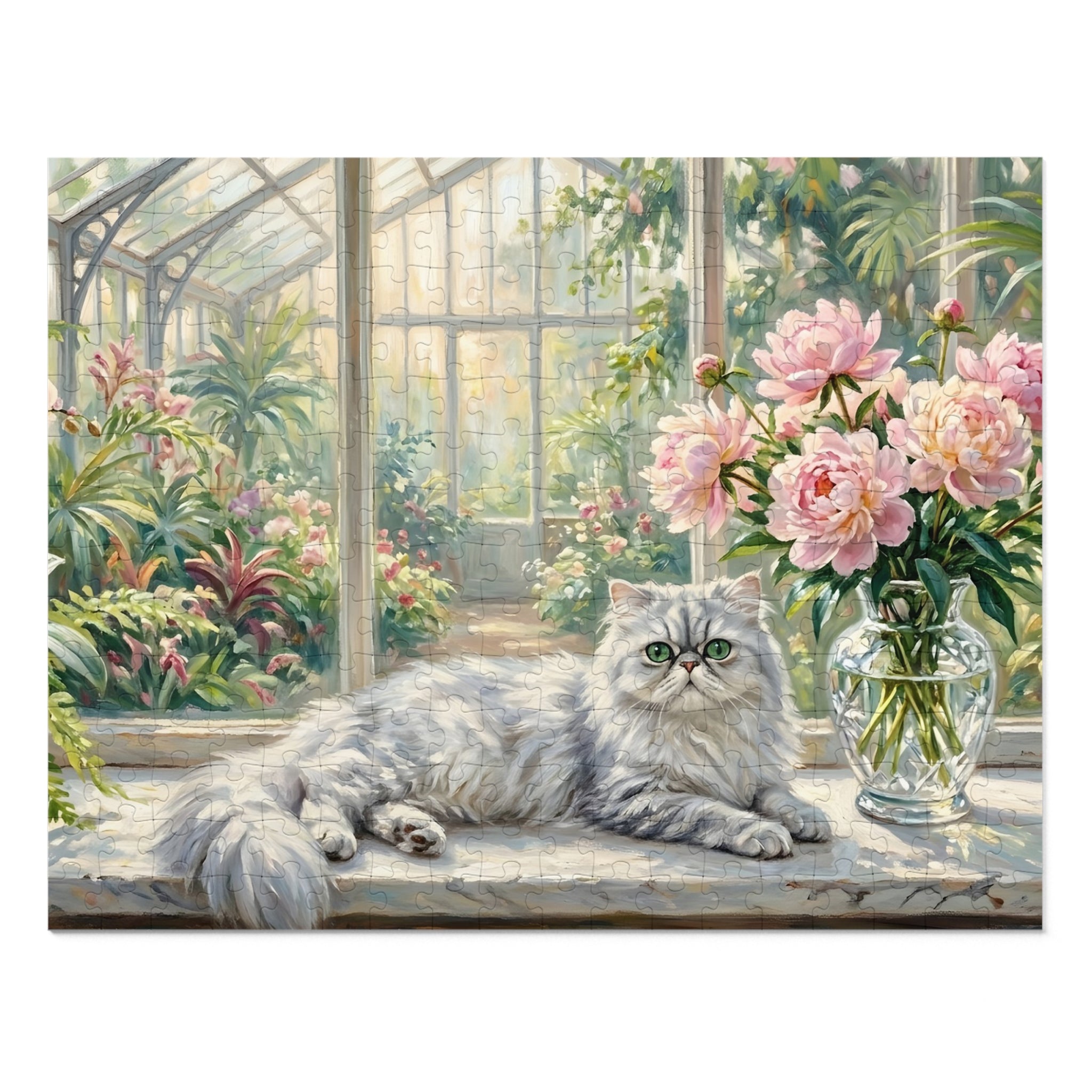 Silver Chinchilla Persian Greenhouse Peonies Jigsaw Puzzle