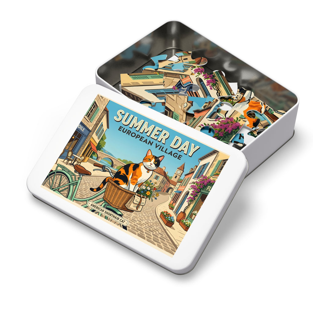 Calico American Shorthair Summer Day European Village Jigsaw Puzzle