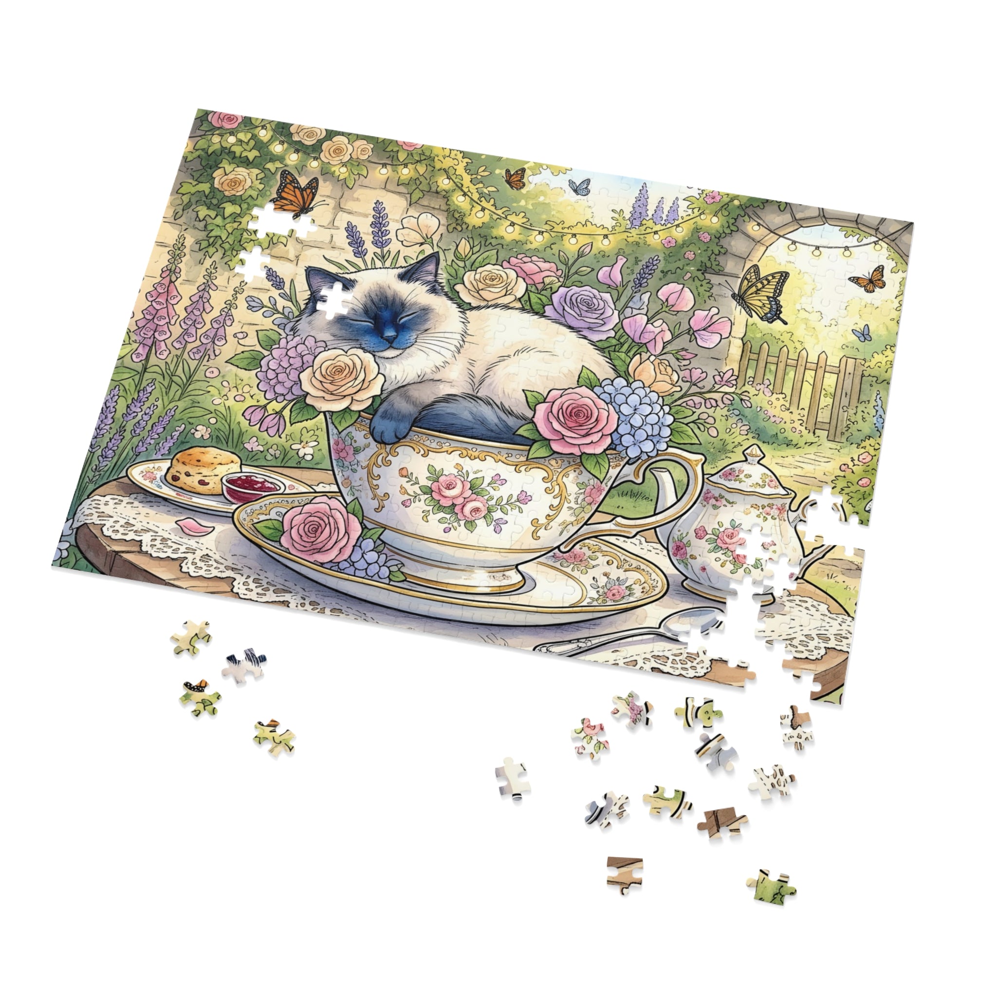 Blue Point Ragdoll Teacup Garden Party Jigsaw Puzzle
