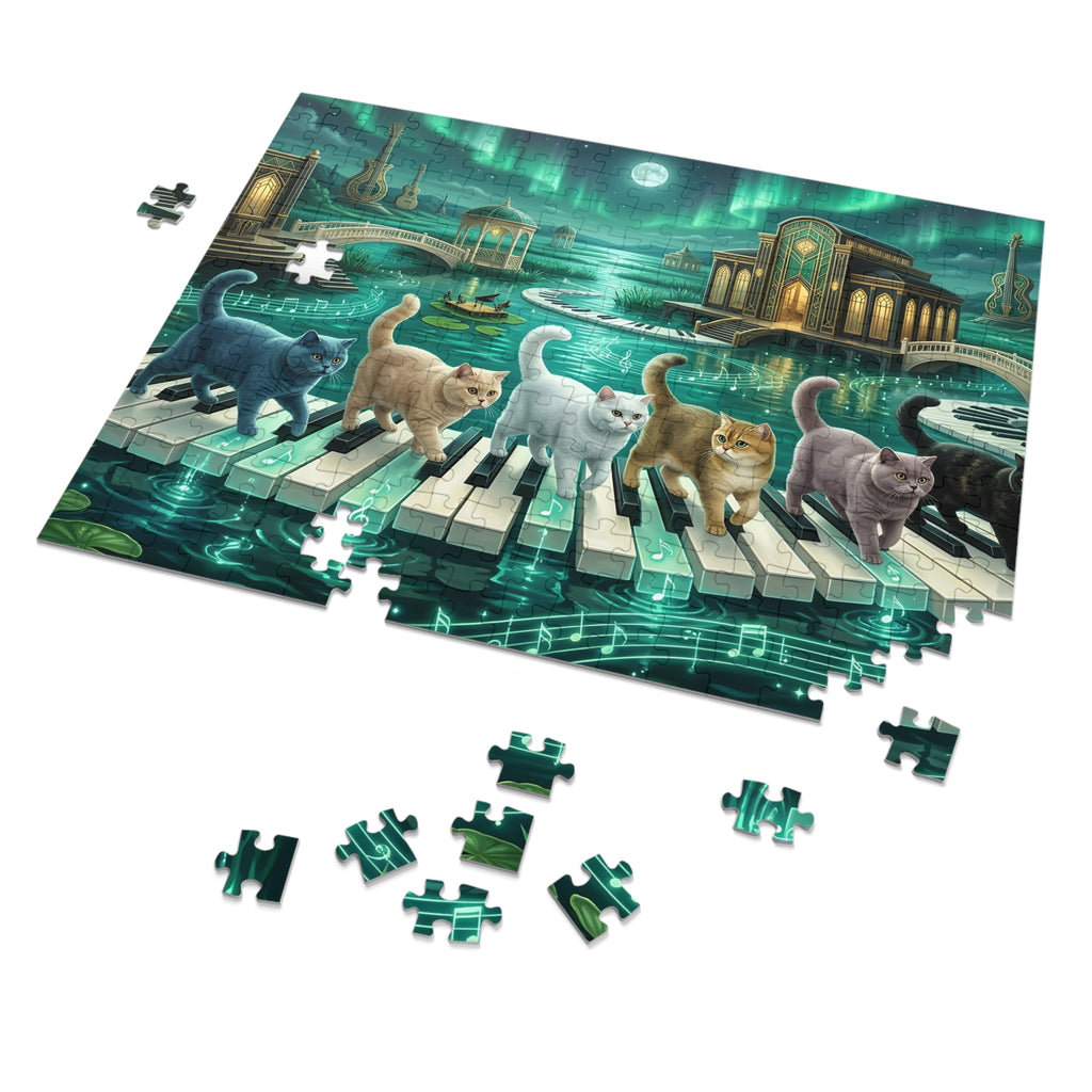 British Shorthair Emerald Aurora Piano Lake Jigsaw Puzzle