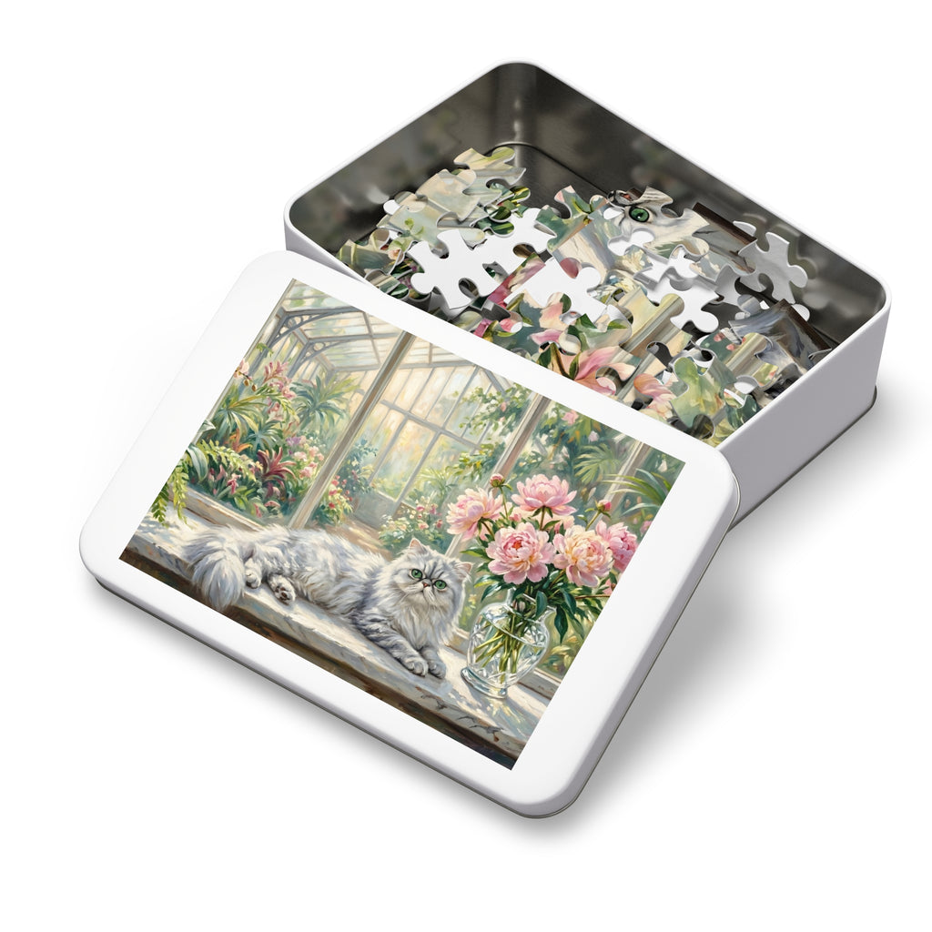 Silver Chinchilla Persian Greenhouse Peonies Jigsaw Puzzle