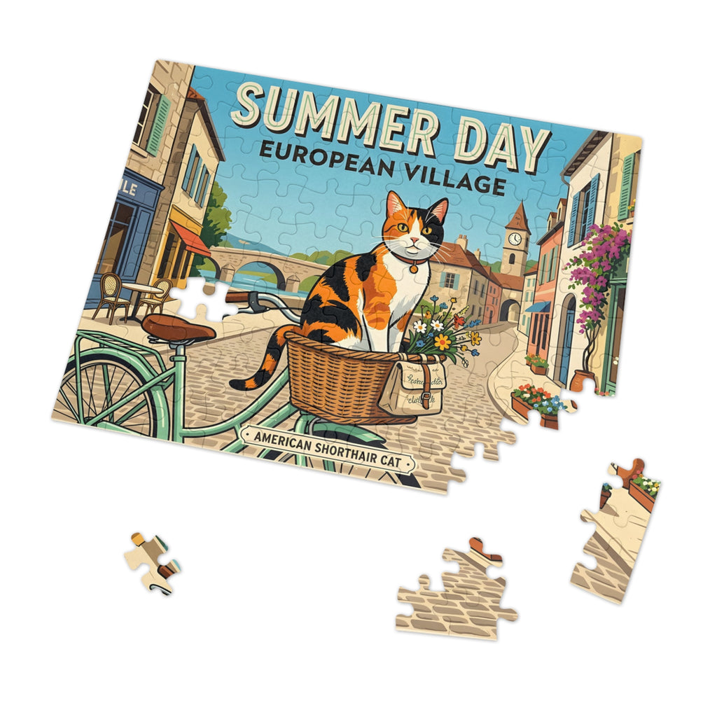 Calico American Shorthair Summer Day European Village Jigsaw Puzzle