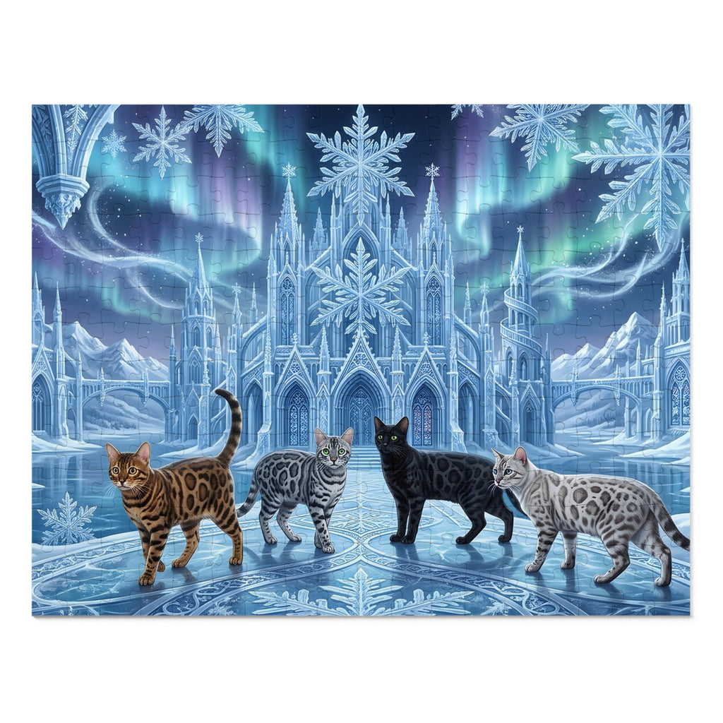 Bengal Cat Ice Palace Northern Lights Snowflake Jigsaw Puzzle