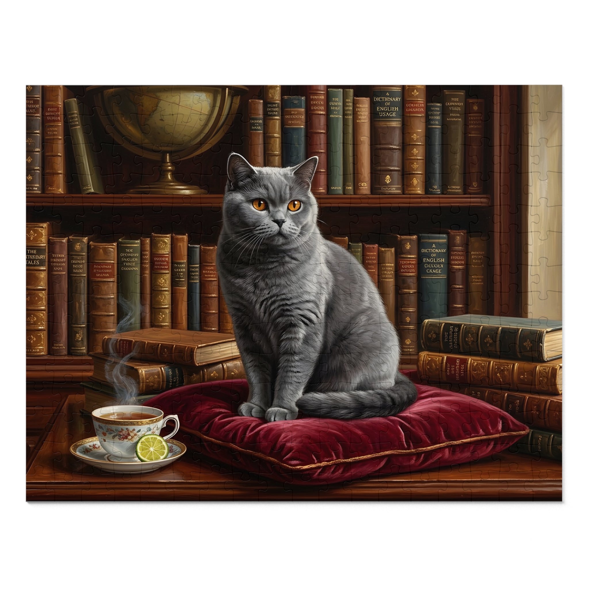 Blue British Shorthair Library Study Jigsaw Puzzle