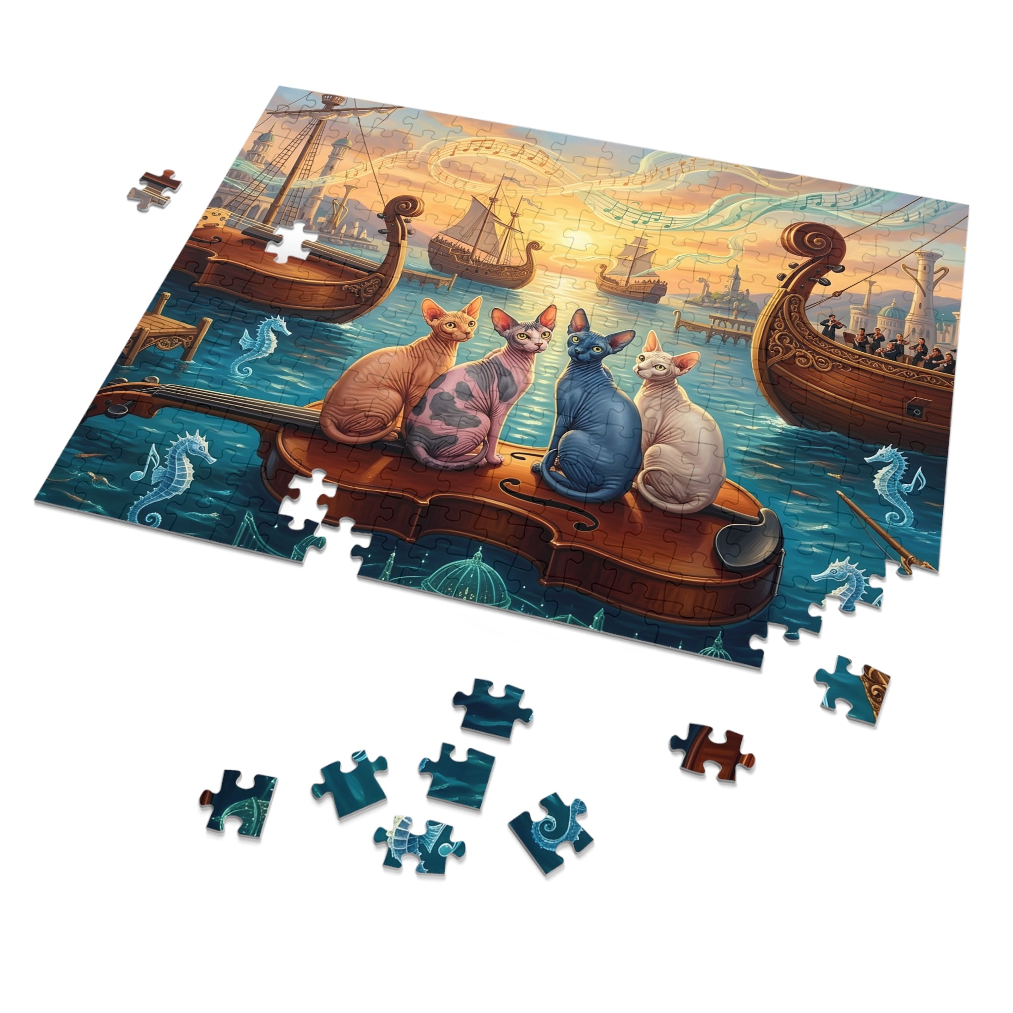 Sphynx Cat Floating Violin Harbor Jigsaw Puzzle