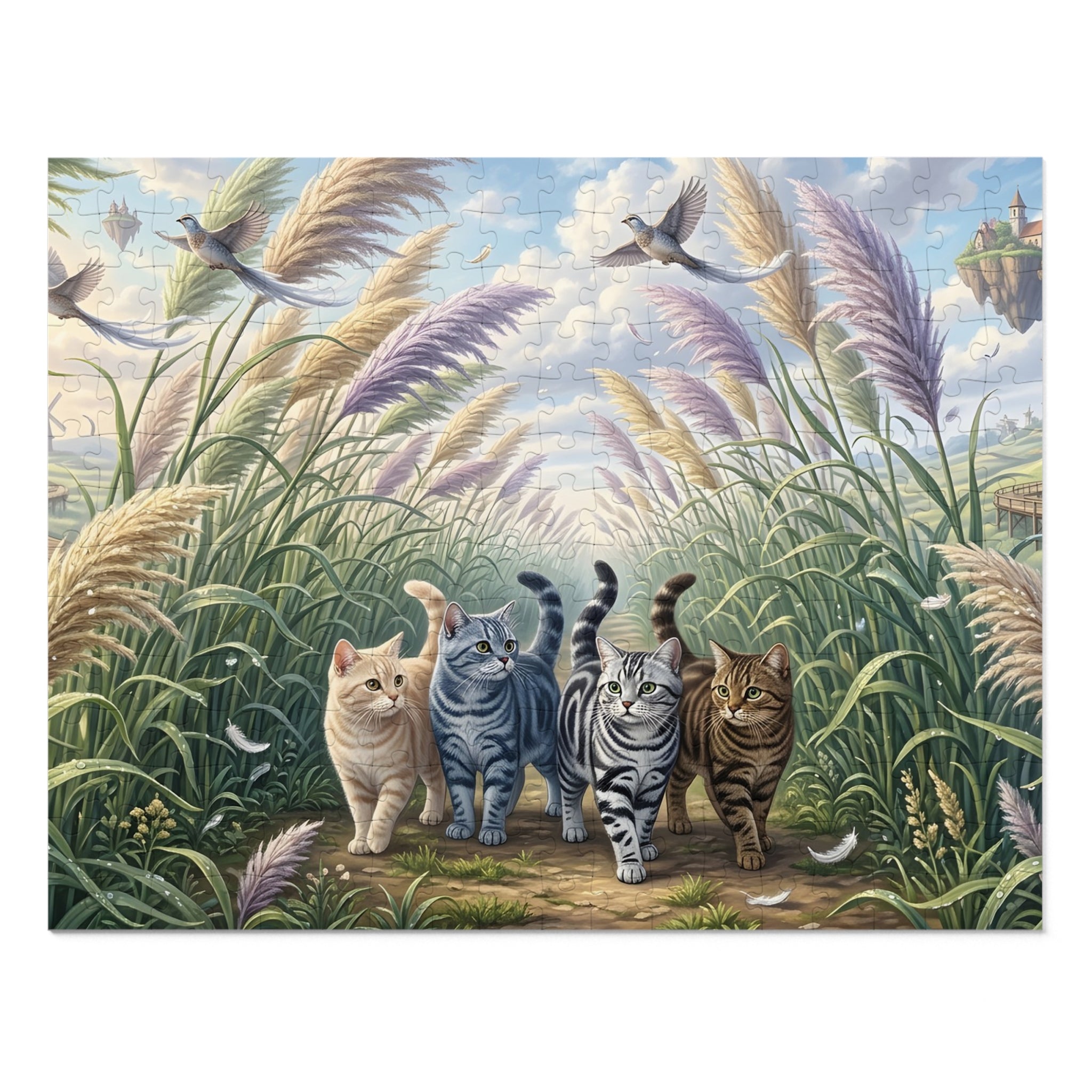 American Shorthair Cat Pampas Grass Pathway Floating Islands Jigsaw Puzzle