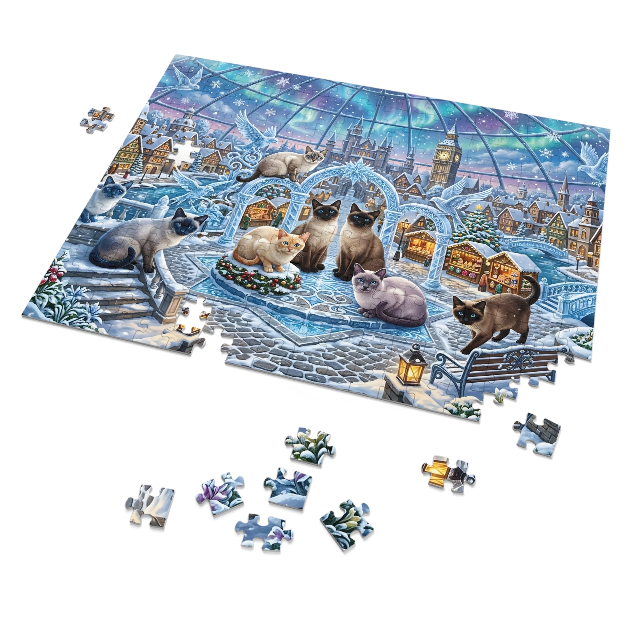 Multicolor Siamese Winter Crystal Village Jigsaw Puzzle