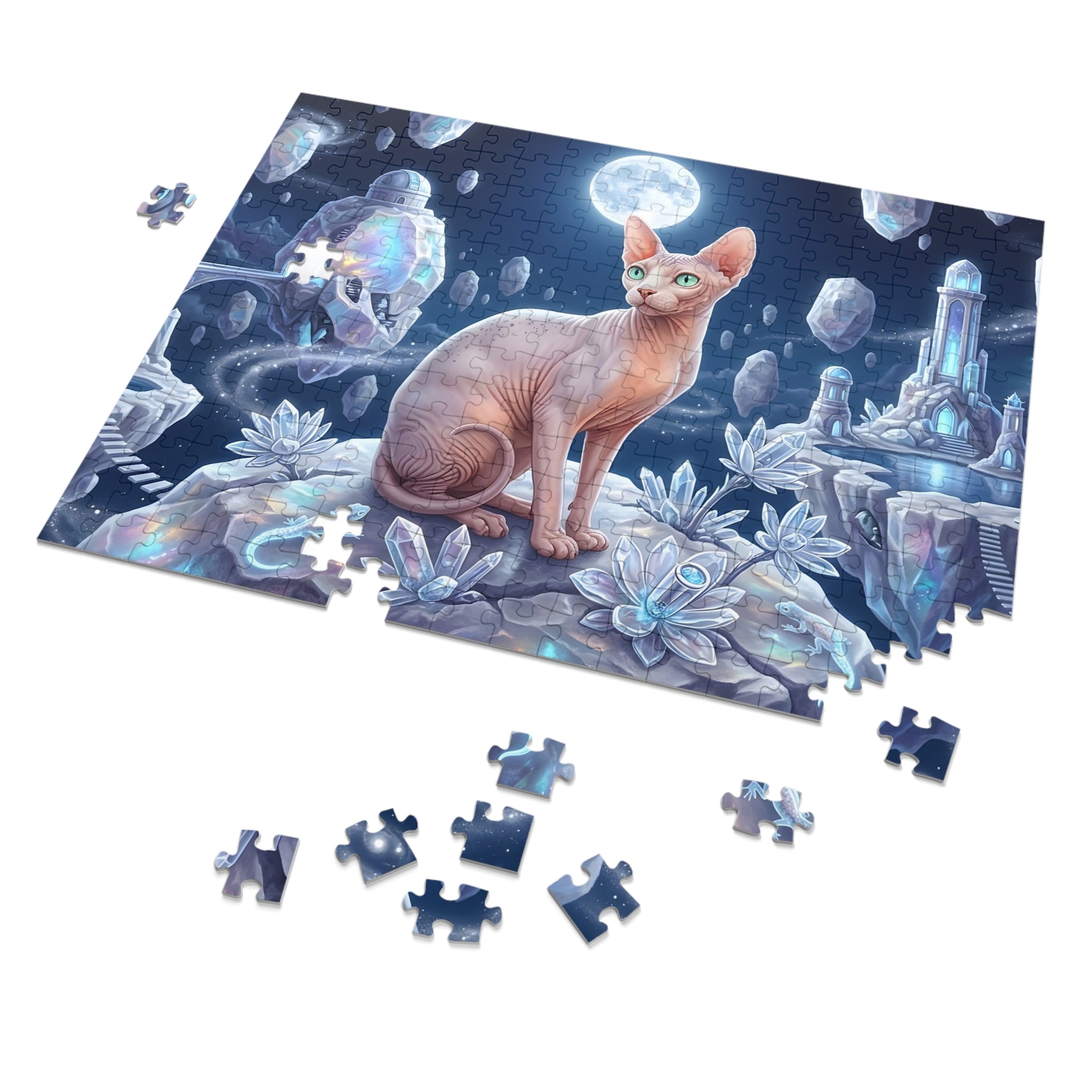Sphynx Cat Floating Crystal Island Moon Observatory Jigsaw Puzzle