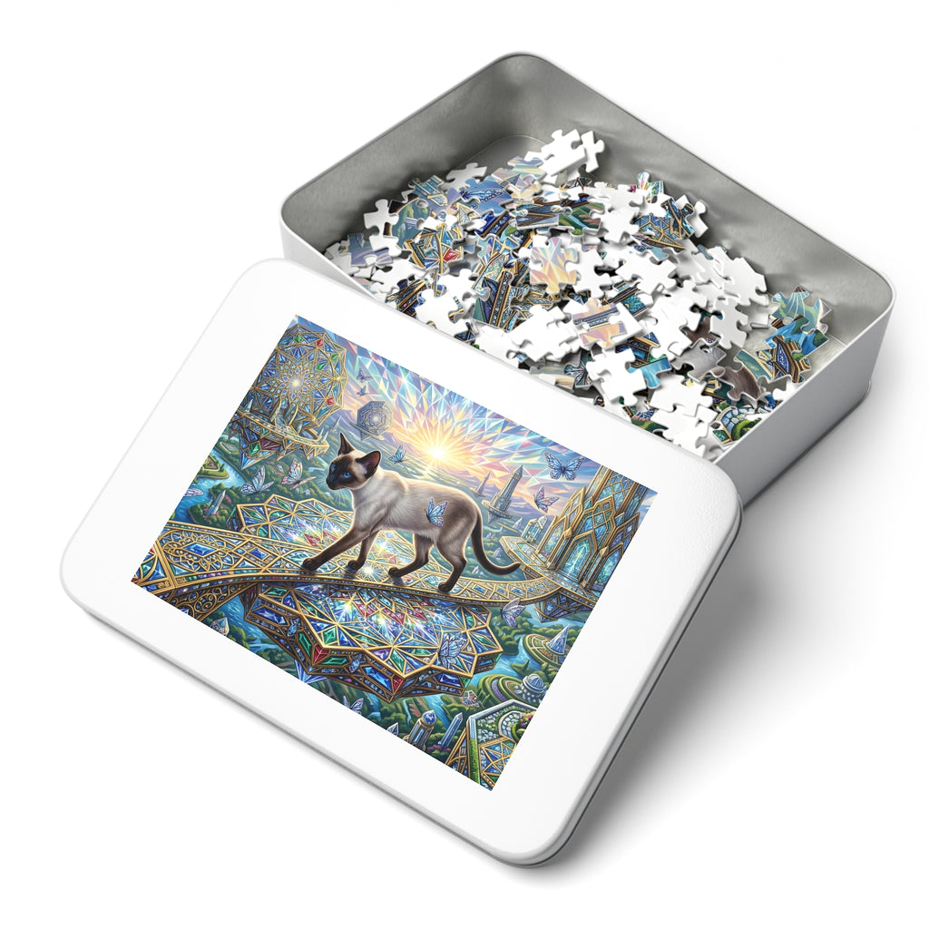 Siamese Cat Stained Glass Geometric Skybridge Jigsaw Puzzle