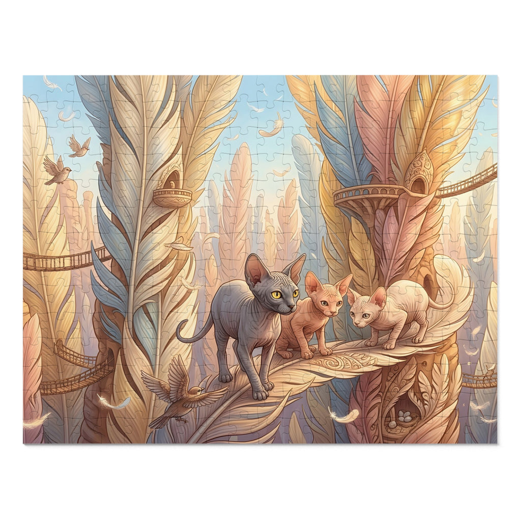 Sphynx Kitten Feather Forest Haven Jigsaw Puzzle