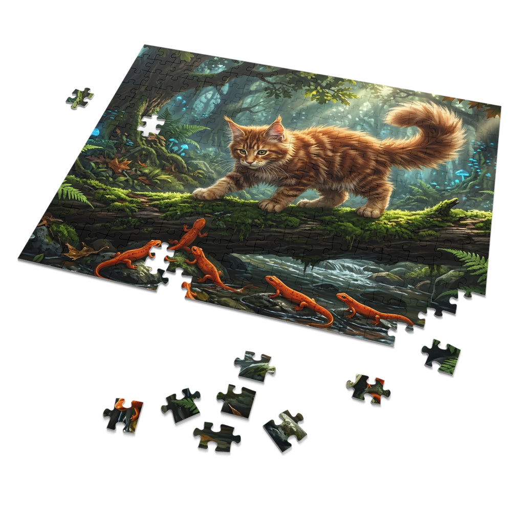 Orange Tabby Maine Coon Kitten Forest Salamanders Jigsaw Puzzle
