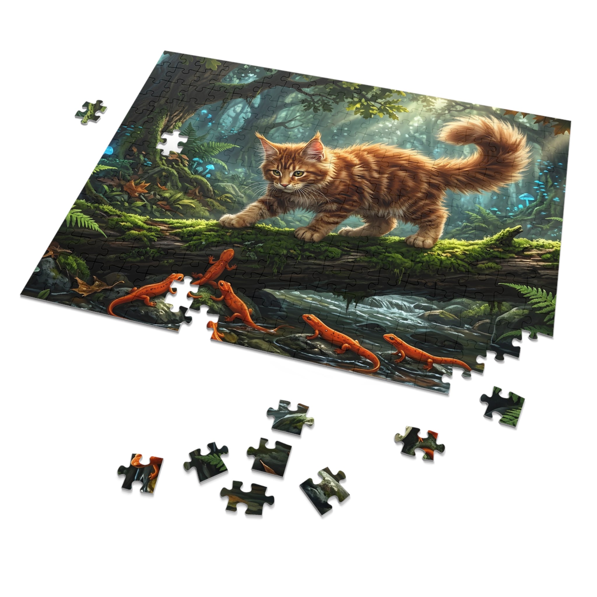 Orange Tabby Maine Coon Kitten Forest Salamanders Jigsaw Puzzle