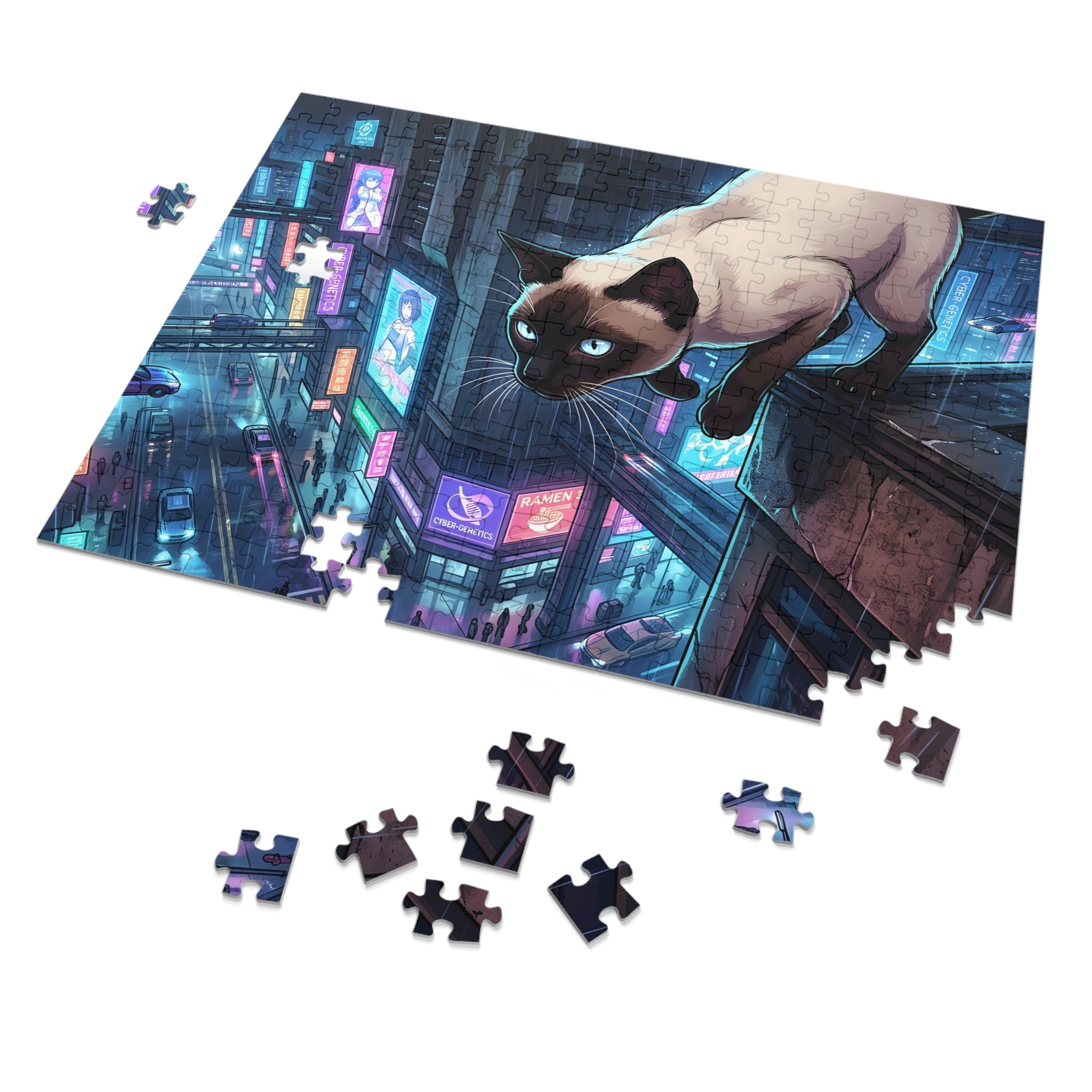 Seal Point Siamese Cyberpunk City Jigsaw Puzzle