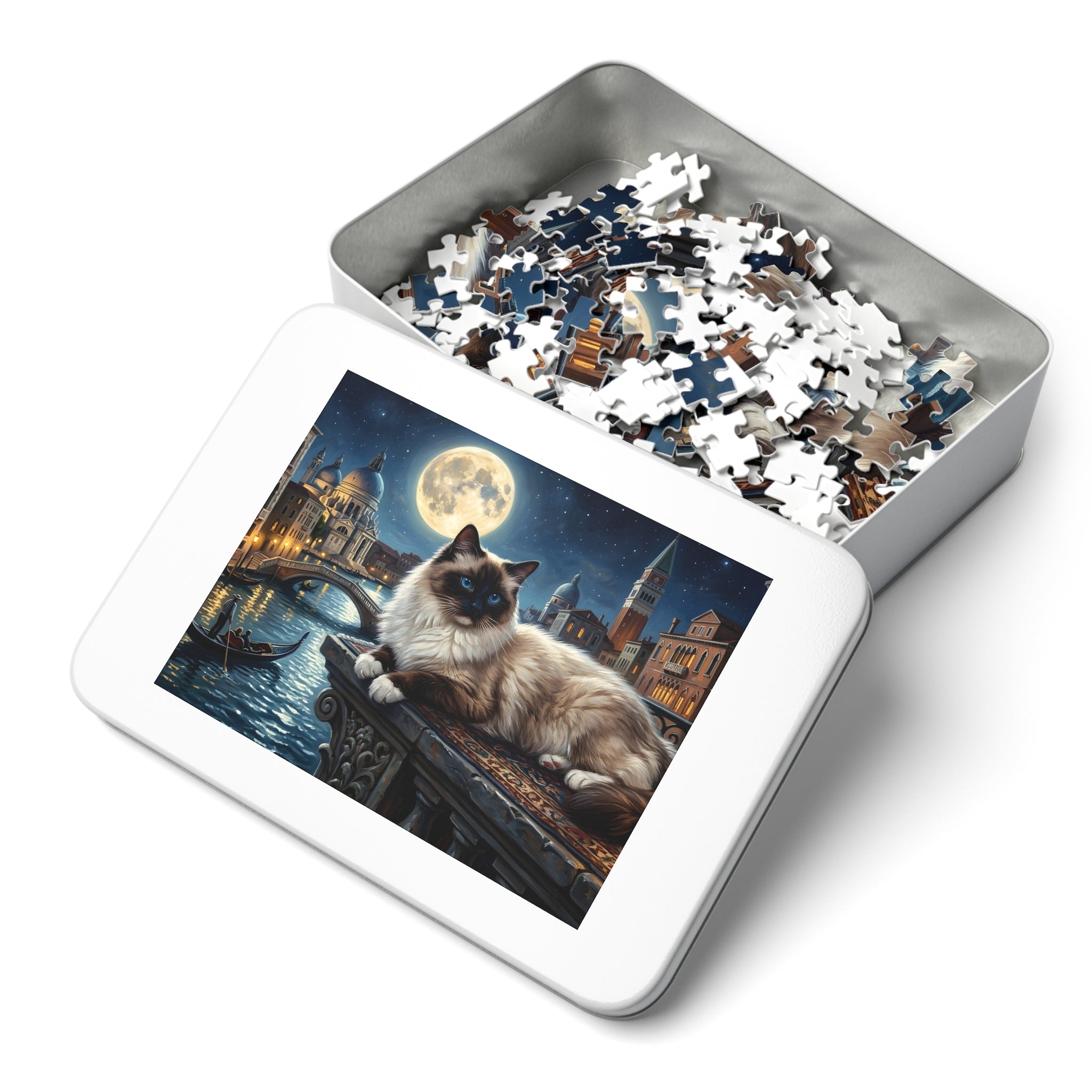Seal Mitted Ragdoll Venice Canal Full Moon Jigsaw Puzzle