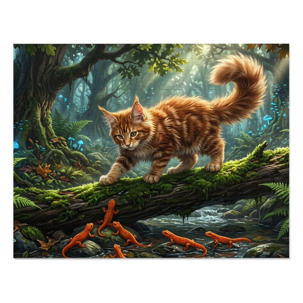 Orange Tabby Maine Coon Kitten Forest Salamanders Jigsaw Puzzle