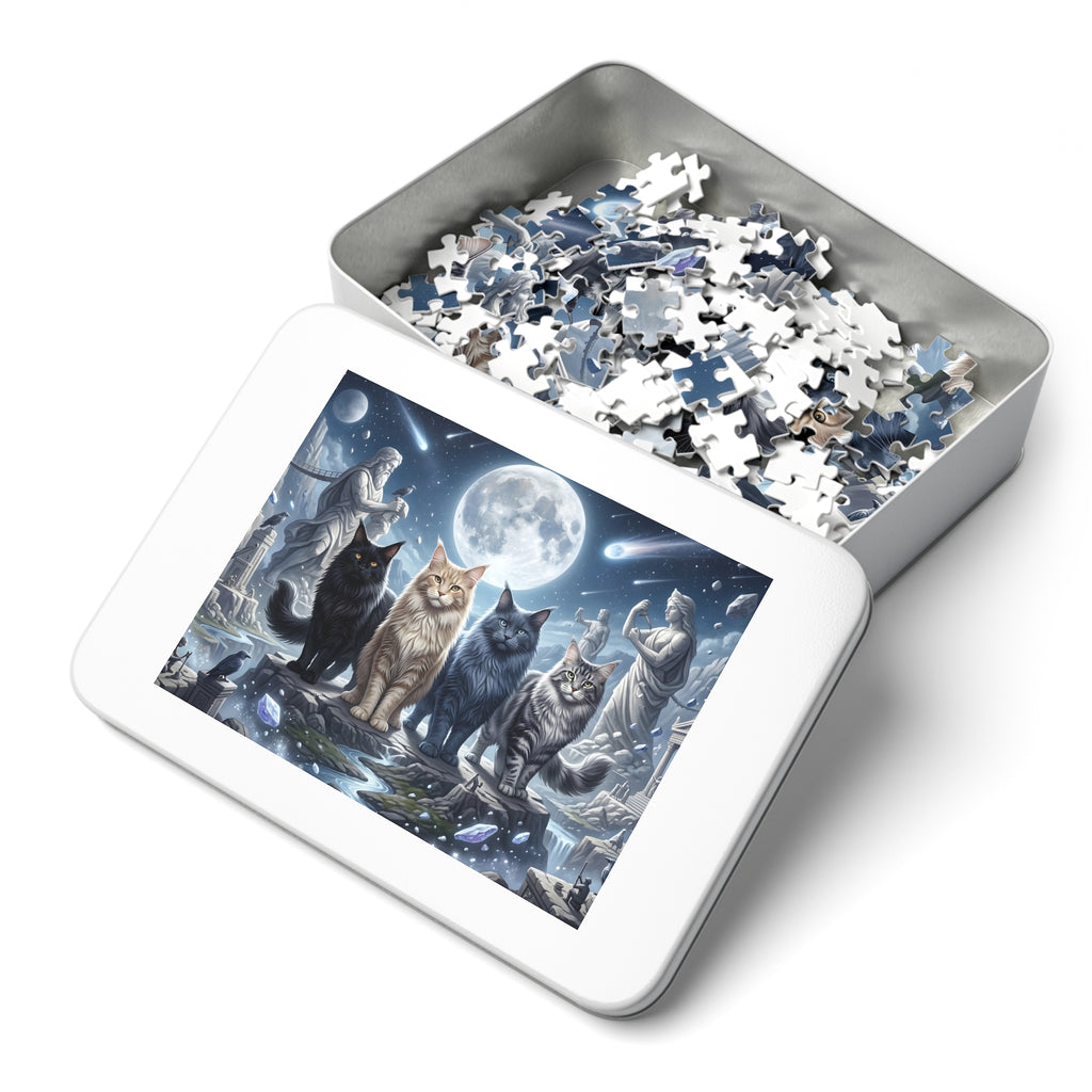 Maine Coon Cat Celestial Full Moon Greek Statue Crystal Temple Jigsaw Puzzle
