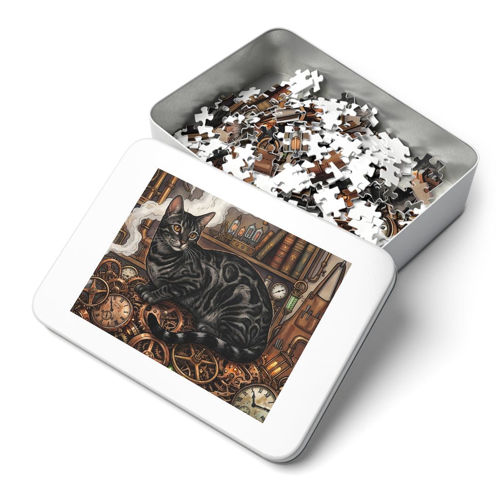 Charcoal Bengal Steampunk Clockwork Gears Jigsaw Puzzle
