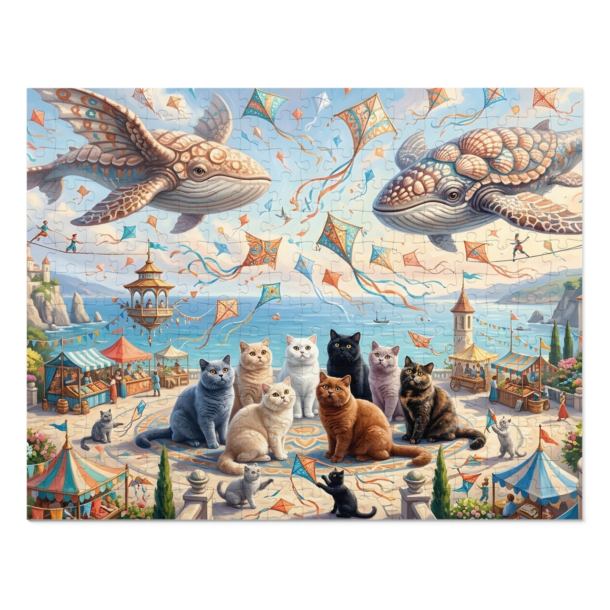 British Shorthair Cat Coastal Sky Whales Jigsaw Puzzle
