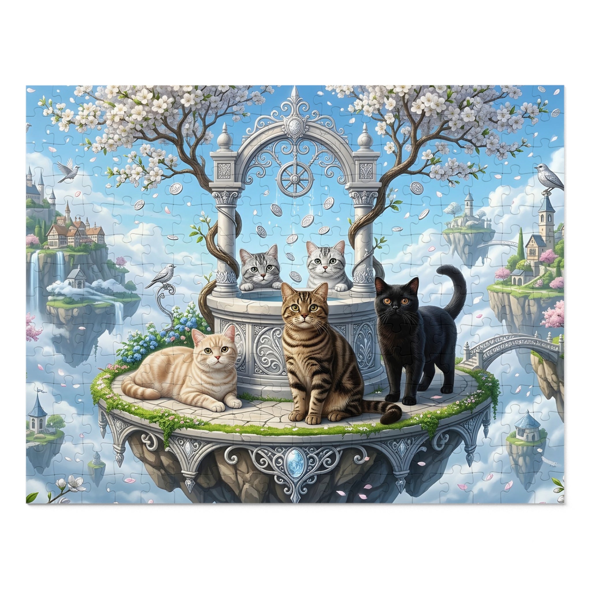 American Shorthair Cat Wishing Well Floating Island Castle Jigsaw Puzzle