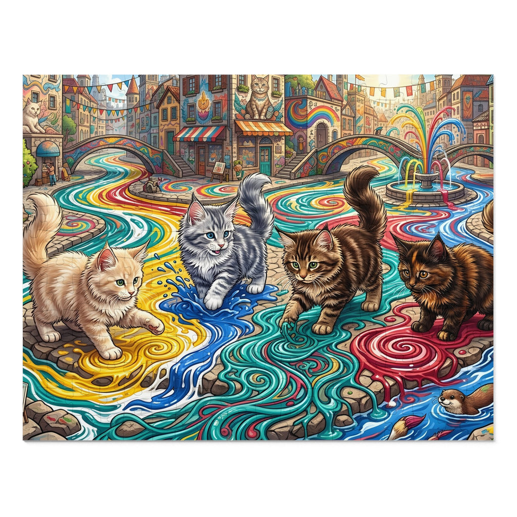 Maine Coon Kitten Rainbow Paint Canal Jigsaw Puzzle