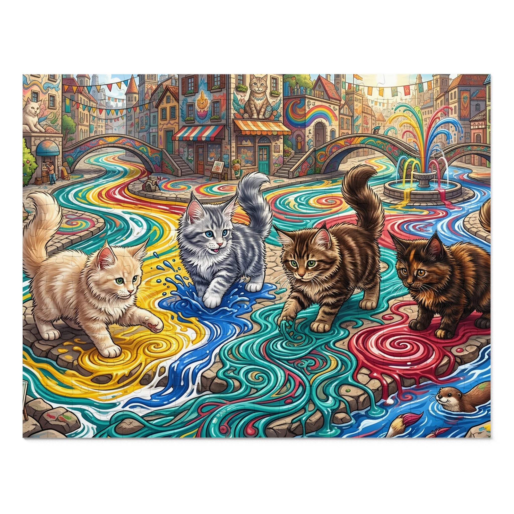 Maine Coon Kitten Rainbow Paint Canal Jigsaw Puzzle