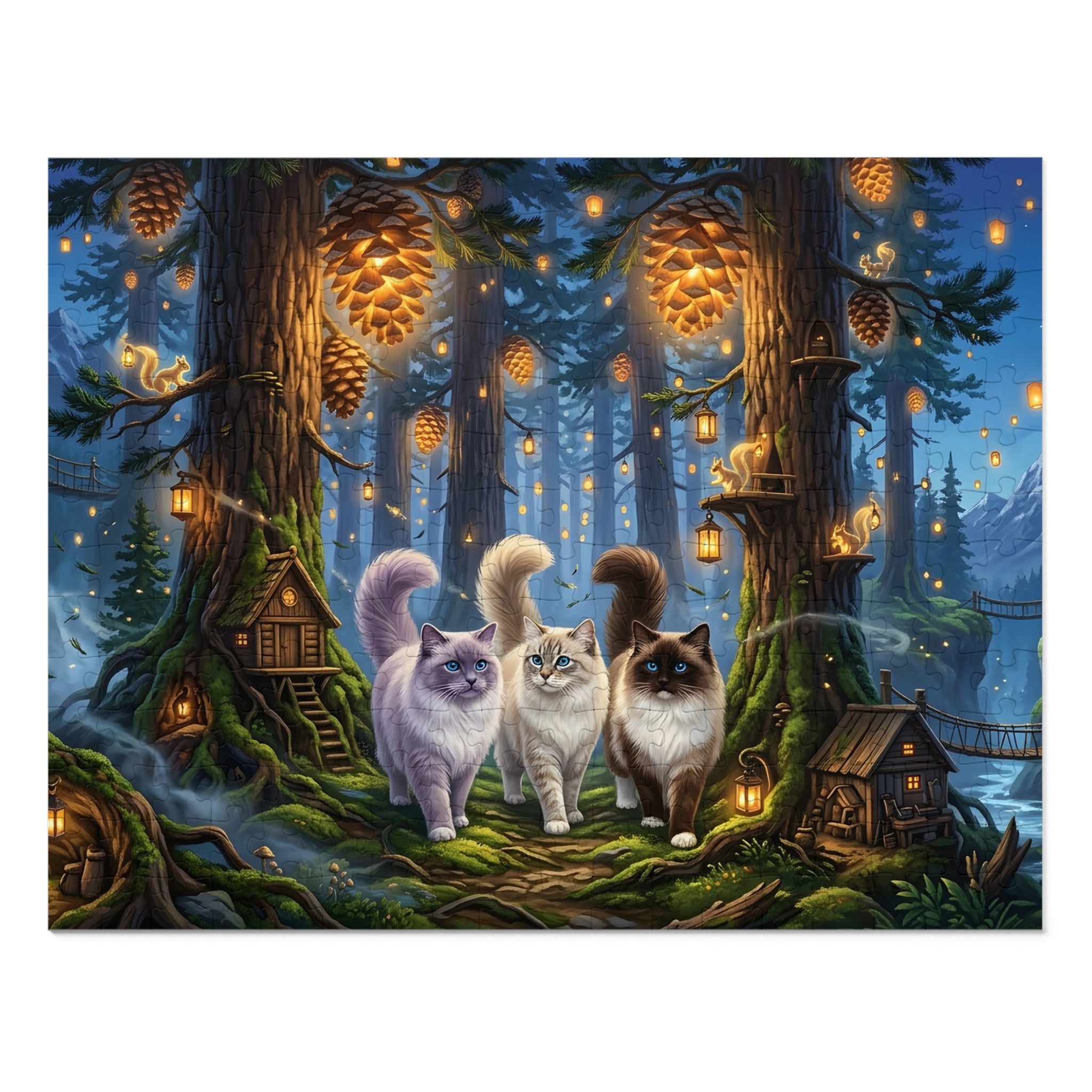 Ragdoll Cat Enchanted Pinecone Lantern Forest Jigsaw Puzzle