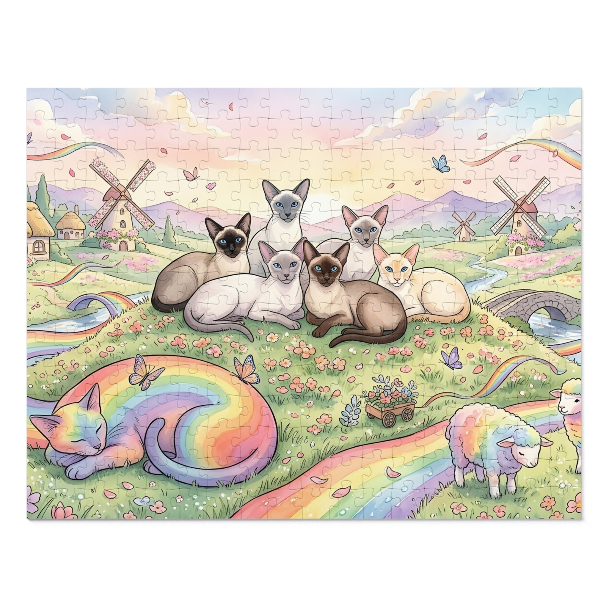 Siamese Cat Rainbow Pasture Windmill Jigsaw Puzzle