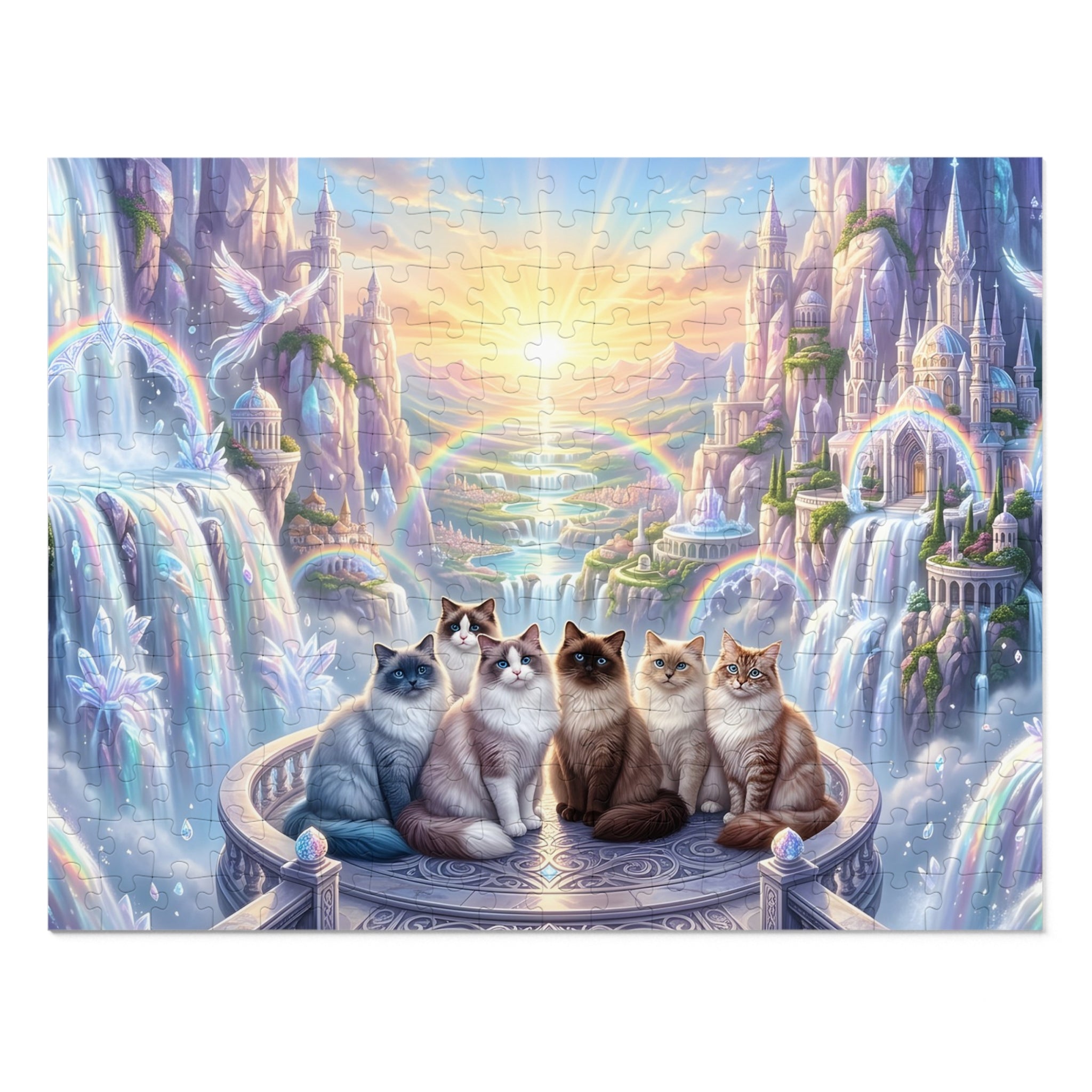 Ragdoll Cat Rainbow Waterfall Crystal Castle Balcony Jigsaw Puzzle