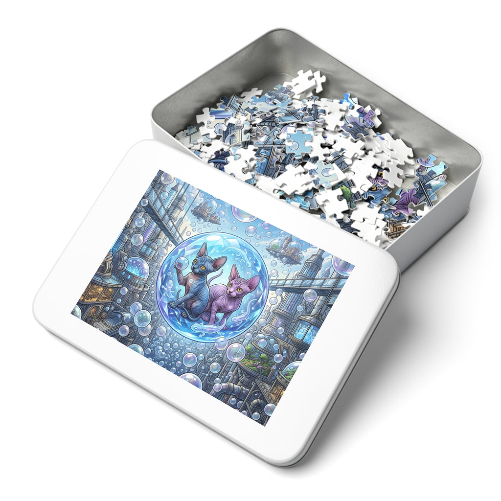 Sphynx Kitten Floating Bubble City Jigsaw Puzzle