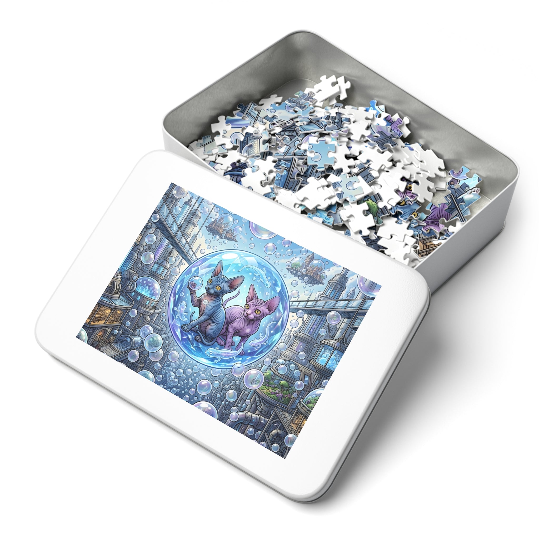 Sphynx Kitten Floating Bubble City Jigsaw Puzzle