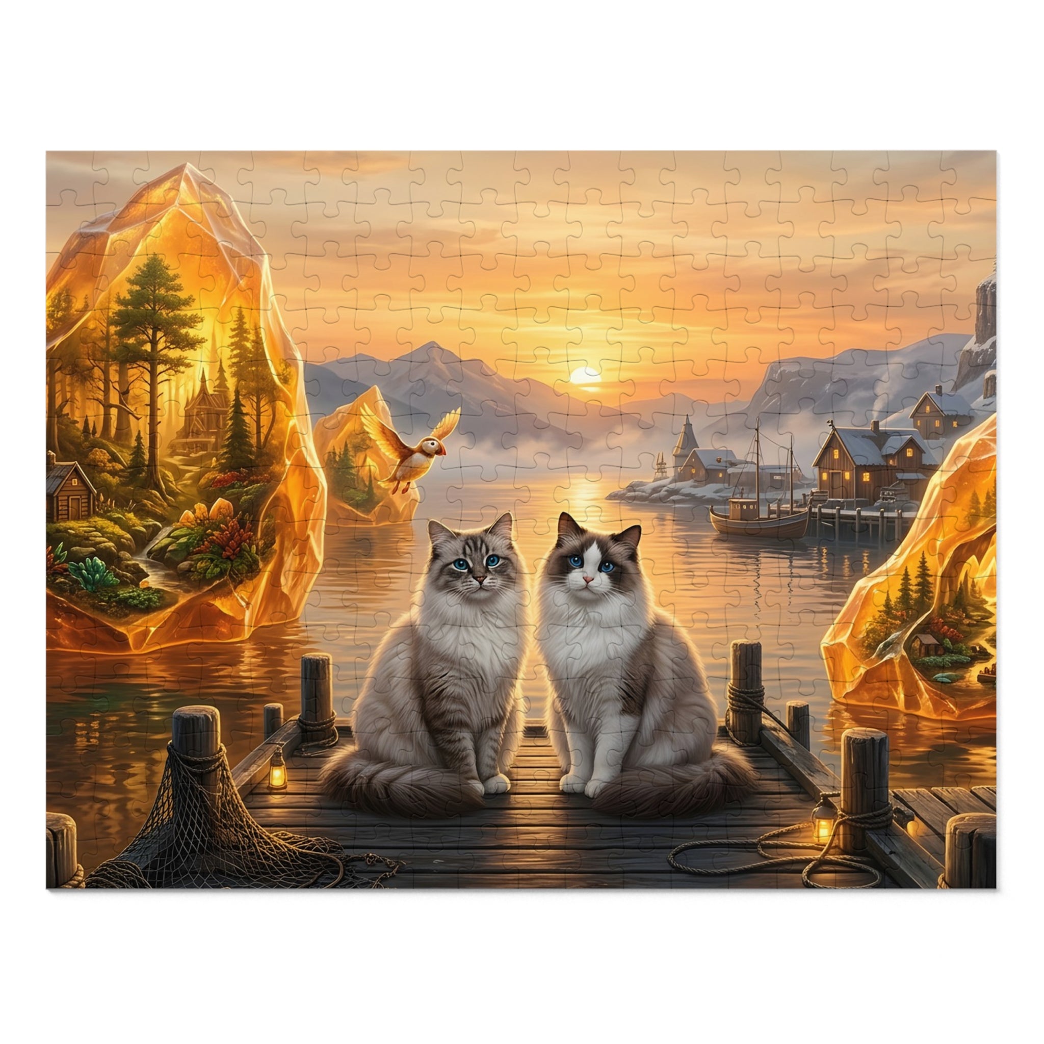 Ragdoll Cat Amber Crystal Harbor Sunset Dock Jigsaw Puzzle
