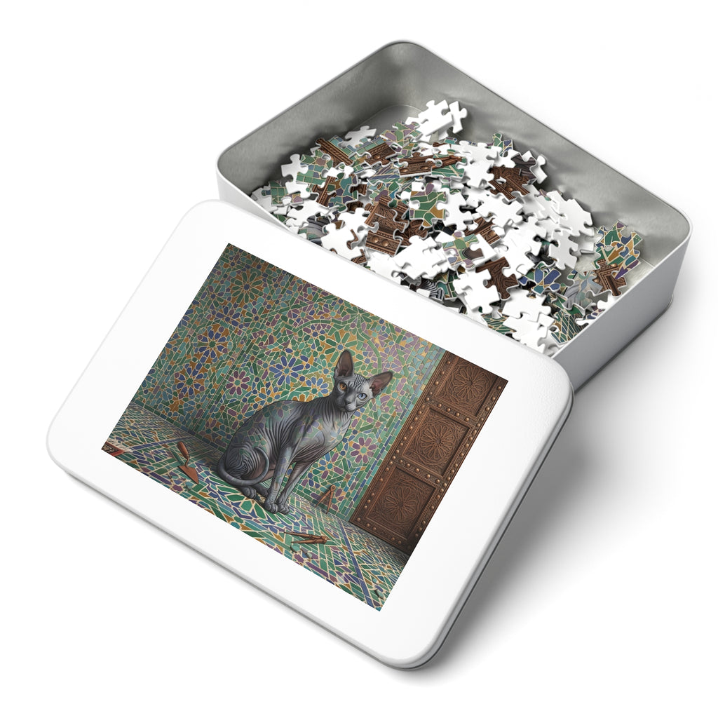 Grey Odd-Eyed Sphynx Mosaic Tile Palace Jigsaw Puzzle