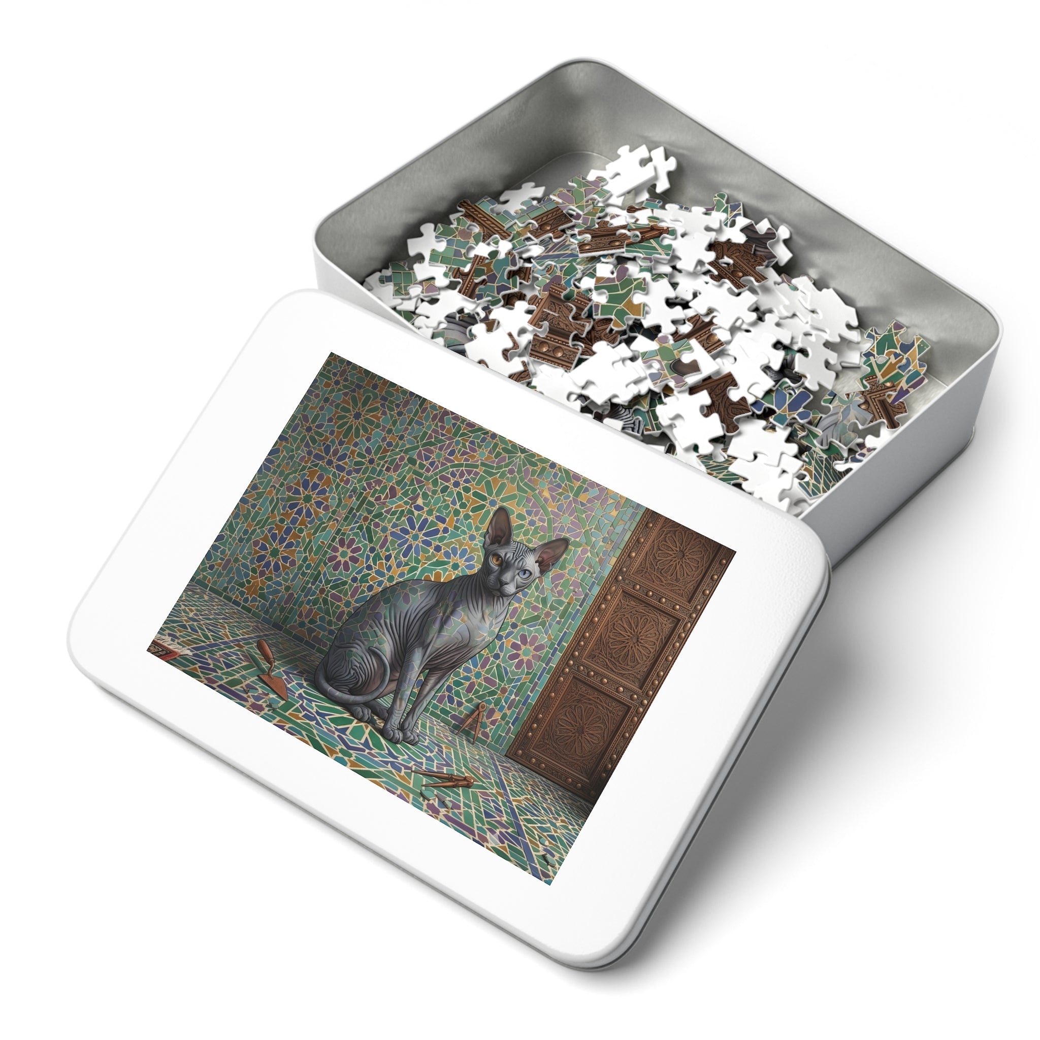 Grey Odd-Eyed Sphynx Mosaic Tile Palace Jigsaw Puzzle