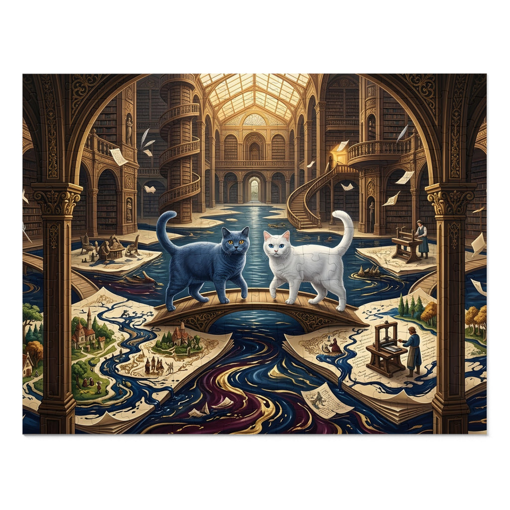 American Shorthair Cat Grand Library Map Bridge Printing Press Jigsaw Puzzle