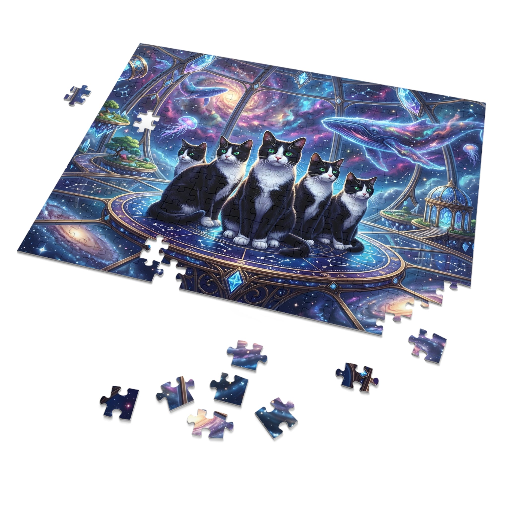 Black White Tuxedo American Shorthair Observatory Cosmic Whales Jigsaw Puzzle