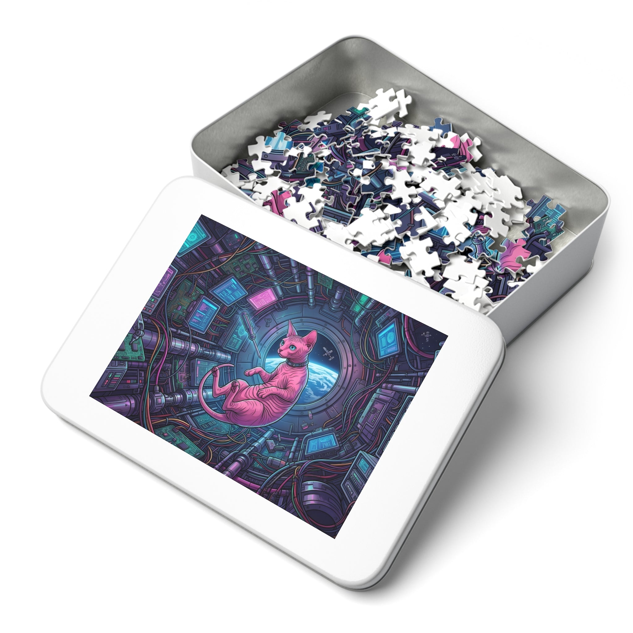 Pink Sphynx Spaceship Control Room Jigsaw Puzzle
